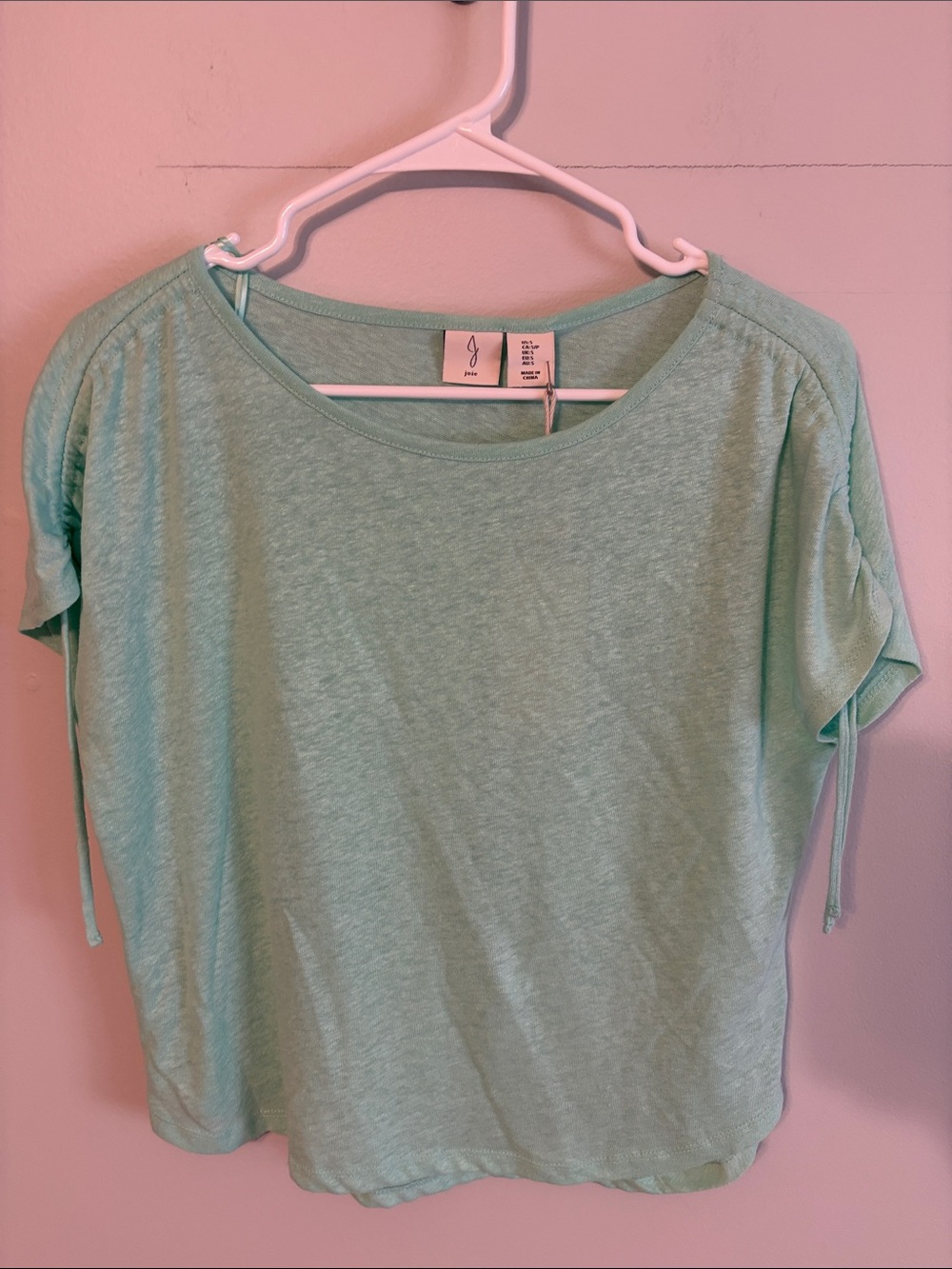 Joie Light Mint Green Short Sleeve Tie-Detail Tee. NWT. Small.linen/poly